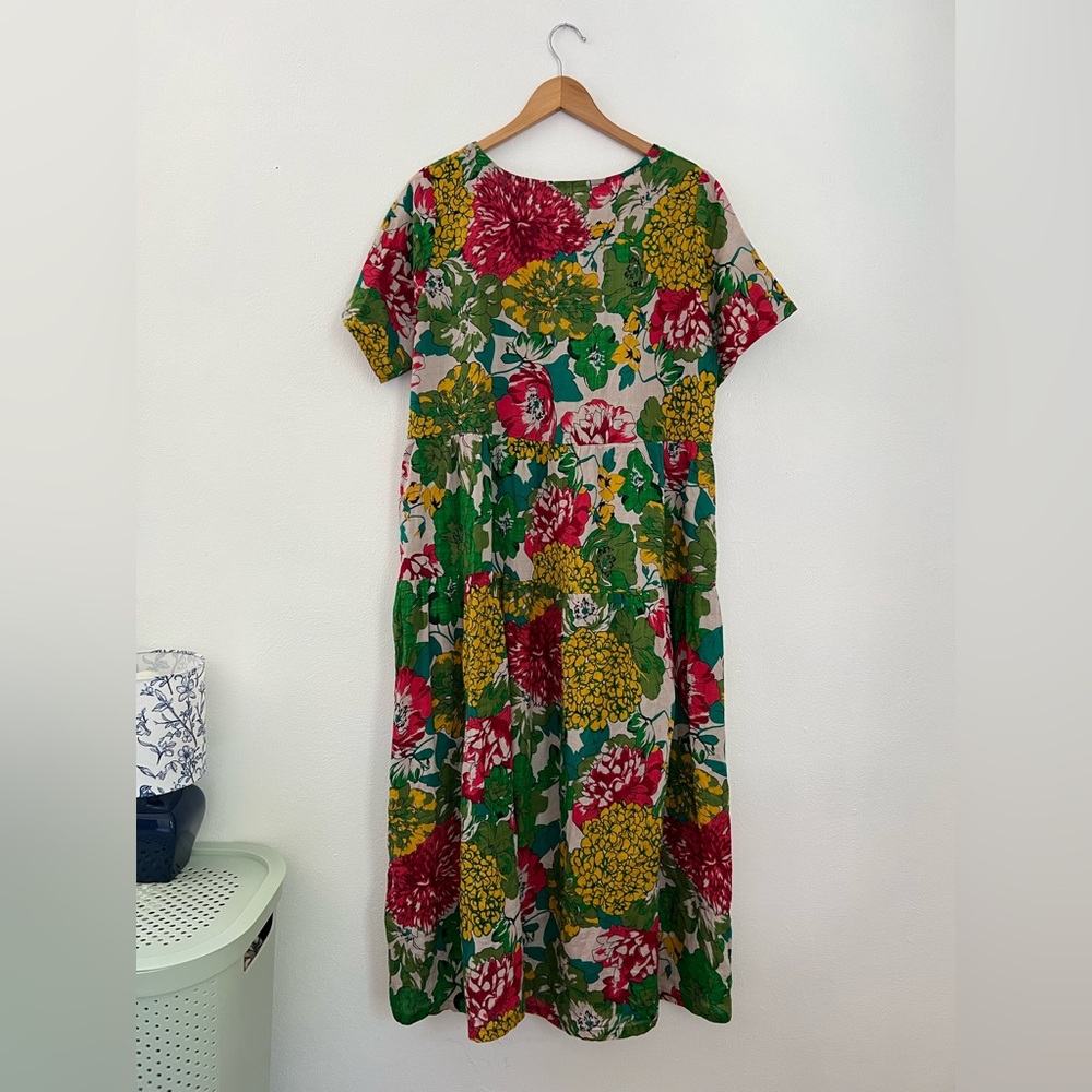 Beautiful 100% Cotton Yesno Colorful Floral Print Flowy Modest Maxi Dress - Picture 9 of 10